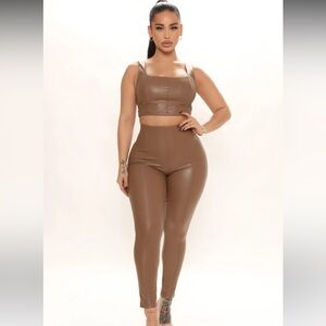 NWOT Drink To That Faux Leather Legging Set - Mocha (M)